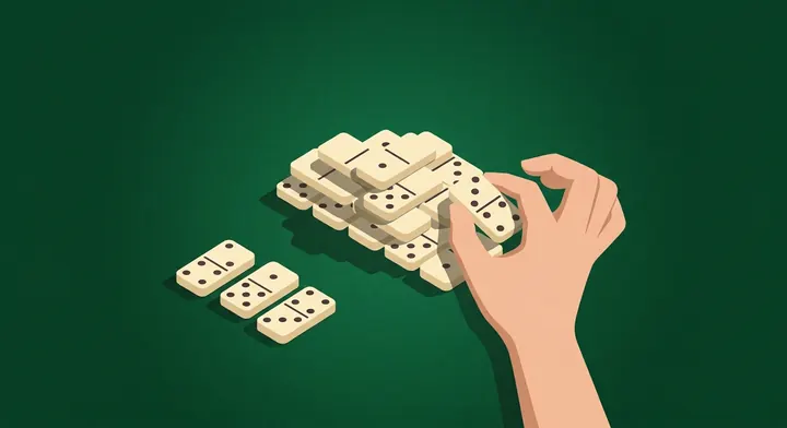 A face-down boneyard pile with a player drawing a fresh domino from it in Cross Dominoes