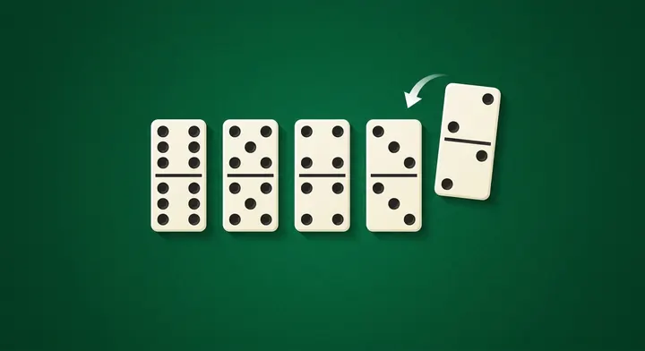 Two dominoes joined end to end with matching pip counts touching in Block Dominoes