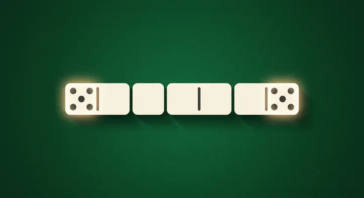 The open ends of a domino layout being added together for a score in All Fives Dominoes